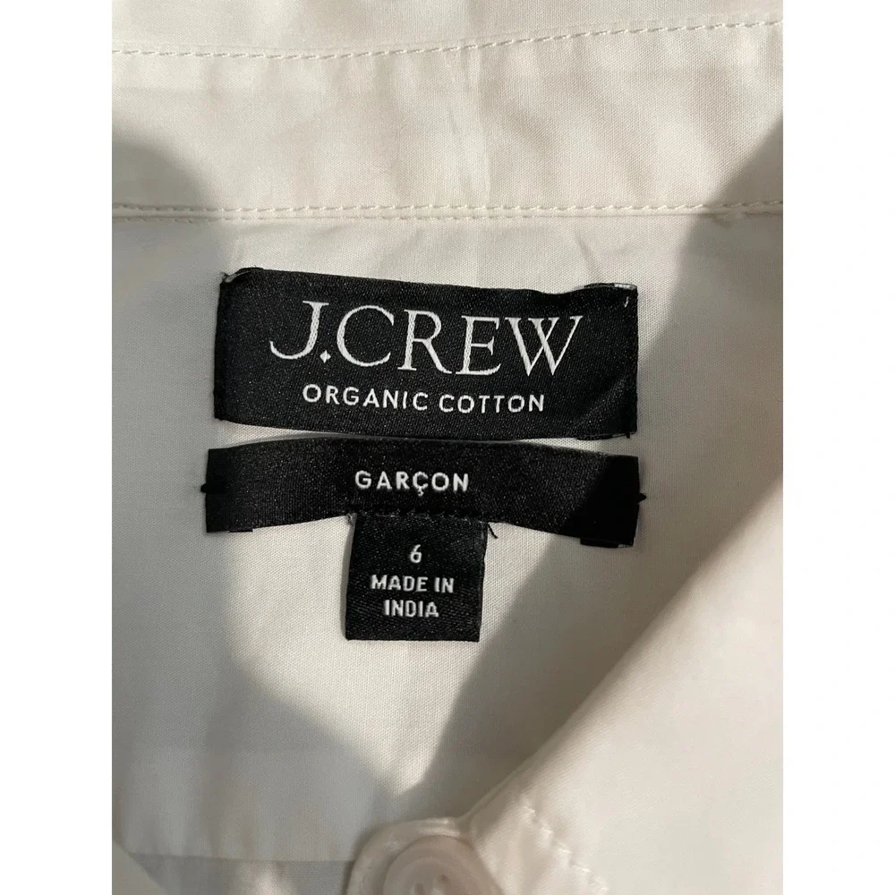 J. Crew Organic Cotton Button-Up Shirt Sz 6 Garcon White Minimalist Capsule Chic